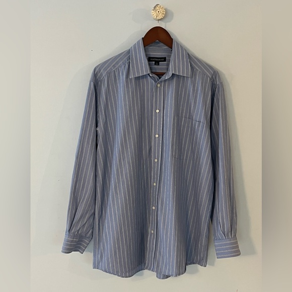 HATHAWAY BLUE STRIPED LONG SLEEVE DRESS SHIRT. SIZE LARGE ( 16 1/2 34-35) - Picture 3 of 7